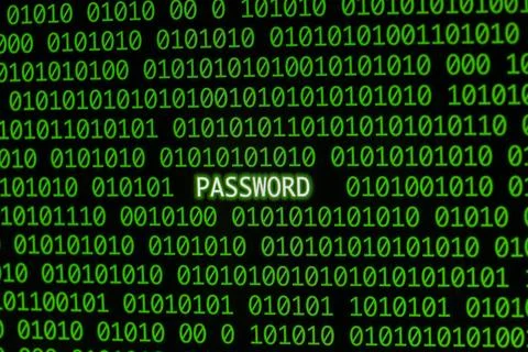 Front view password with binary code Stock Photos