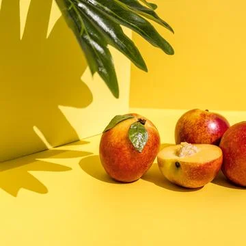 Front view peaches shadows Stock Photos