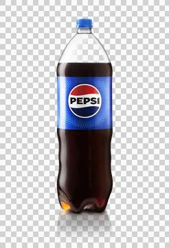 Front view of Pepsi Cola 2L plastic bottle isolated on transparent background Stock Photos