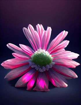 Front view of a pink, African Daisy, on dark background. Close-up. Stock Illustration