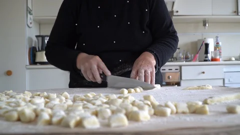 Front view of potatoes gnocchi in the kitchen Stockbeeldmateriaal 128988181