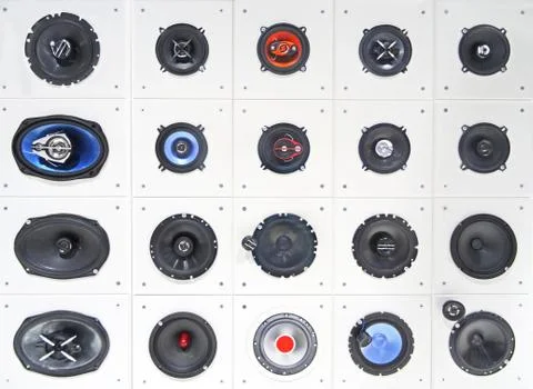 Front view of powerful set loudspeaker Stock Photos