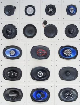 Front view of powerful set loudspeaker Stock Photos