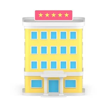 Front view premium hotel multistory building facade with entrance columns and Ilustración de archivo