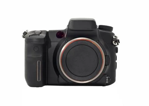 Front view of professional dslr camera body isolated Stock Photos