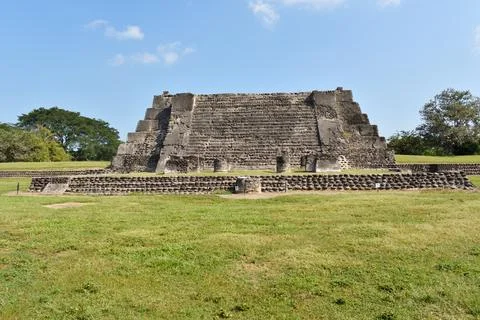 Front view of pyramid in the archaeological zone of Cempoala in Veracruz state Stock Photos