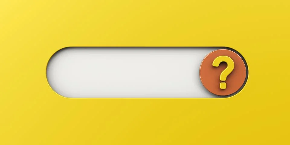 Front view of question mark with circle text box frame on yellow wall Stock Illustration