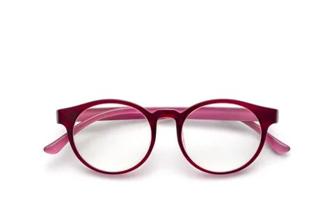 Front view of reading glasses with brown frames on white background Stock Photos