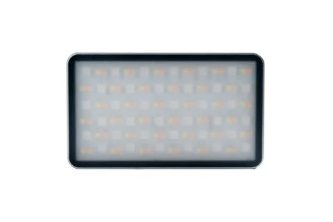 Front view of a rectangular LED video light panel with soft diffuser, isolated Foto stock