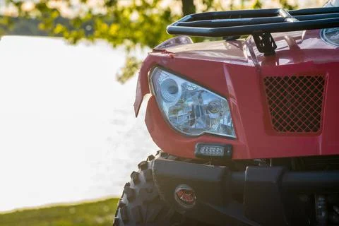 Front view of red atv quad bike for off road adventures Stock Photos