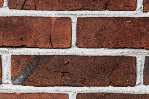 Front view red brick wall facade background. Abstract web banner. Grunge Scenery Stockfoto's