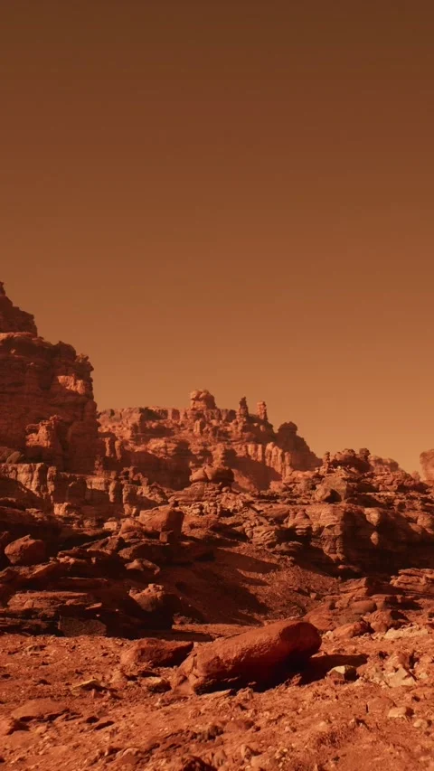 Front view of the red Martian desert surface on Mars. Sci-Fi rocky landscape Stock-Footage 282054841