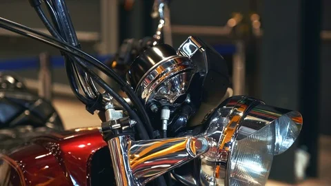 Front view of red retro motorcycle Video stock 113920968