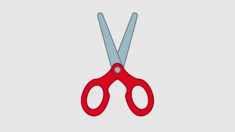 Front view red scissors icon snipping in seamless alpha loop 4K Stock Footage 333193678