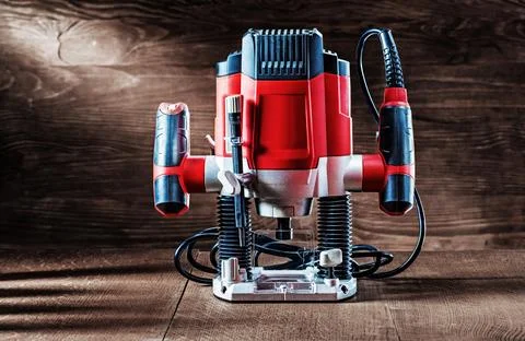 Front view red speed variable power small plunge router milling machine Stock-Fotos