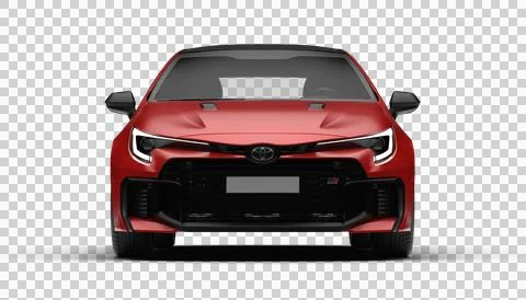 Front view of red Toyota Corolla GR 2025 model with transparent background. Illustrazione stock