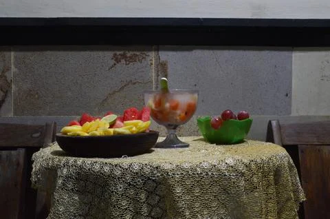 Front View of Refreshing Fruit Cocktail with Assorted Fruits Stock Photos