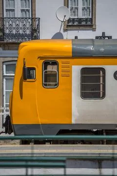 Front view of a regional train, typical of the Portuguese train network Stock Photos