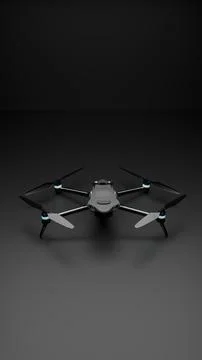 Front view render of quadcopter drone on dark background Stock Illustration