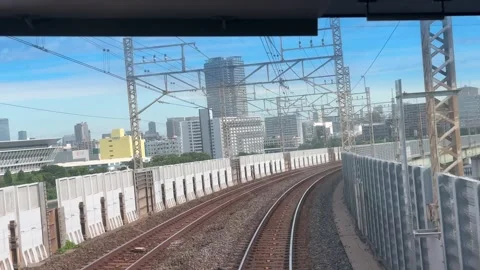 Front View Riding Tokyo Train Toward Skytree   Stock Footage 336558306