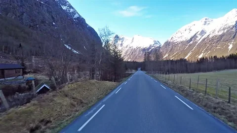 Front view of road through Norway forest in Trolltunga 動画素材 90482724