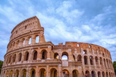 Front view of Roman Colosseum with dramatic sky Stock Photos