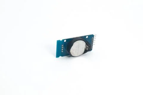 Front view of an RTC (Real Time Clock) module. This module is used for electr Stock Photos