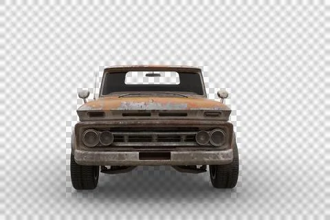 Front view of rusty retro style orange pickup truck. 3D illustration isolated Stock Illustration