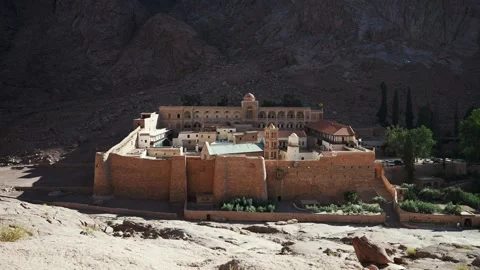 Front view of Saint Catherine Monastery in Egypt desert. Ancient historical Stock Footage 254208733