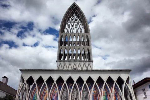 Front view of Saint Matthew's Cathedral against clouds and blue sky Stock Photos