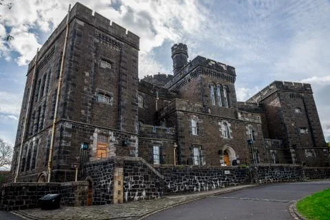 Front view of scenic Stirling Old Town Jail building medieval style Stock Photos