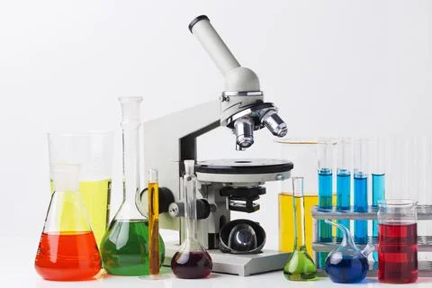 Front view science elements with chemicals composition Stock Photos