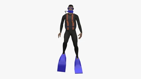 FRONT VIEW OF SEA DIVER STANDING SWIMMING UNDERWATER EMBEDDED ALPHA LOOPED AN Vídeos de archivo 98692505