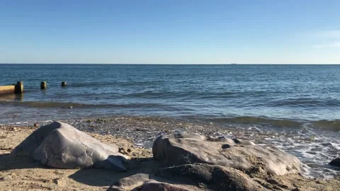 Front view of sea waves breaking on rocks. Stock Footage 141613722