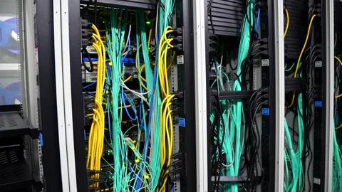 Front View of Server Racks with Blinking Lights in Modern Data Center  Hand.. Stock Footage 341696068
