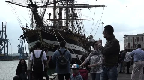 Front view of the ship with people Stock Footage 63372581