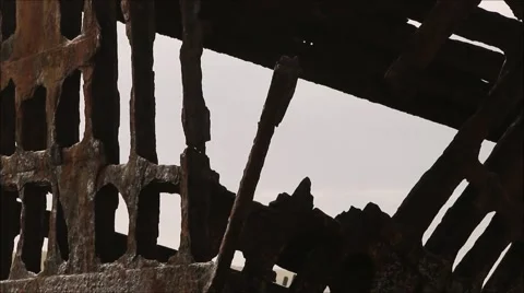 Front view of Shipwreck on Beach Stock Footage 56024787