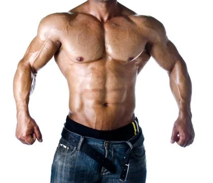 Front view of shirtless bodybuilder relaxed Stock Photos