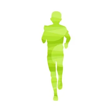Front view silhouette of marathon runner - light green outline Stock Illustration
