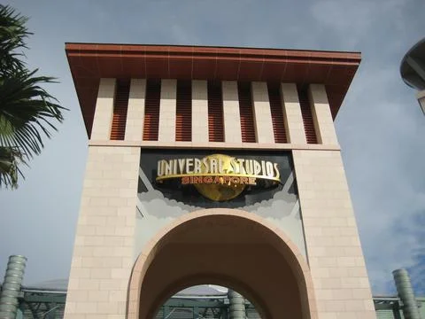 Front view of Singapore "Universal Studios" entrance Stock Photos