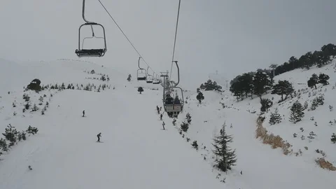 Front view from ski elevator on snow mountain. Stock Footage 123474473