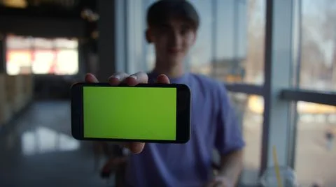 Front View Smart Phone Display for Game or Surfing or App. Green Screen Stock Photos