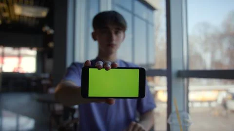 Front View Smart Phone Display for Game or Surfing or App. Green Screen Stock Photos