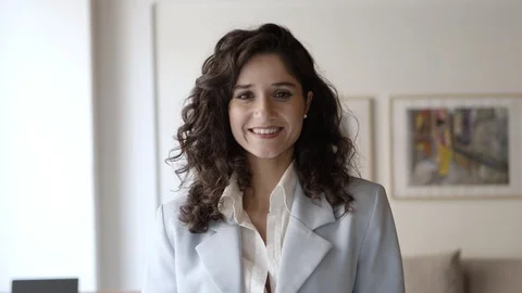 Front view of smiling business expert posing indoors Stock Footage 121003416