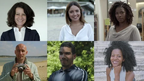 Front view of smiling mixed race people looking at camera Video stock 120456584