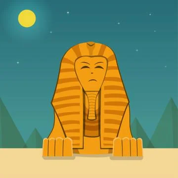 Front view, Sphinx at night time, vector landscape Stock Illustration