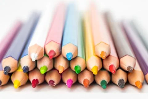 Front view of stacked colored pencils Stock Photos