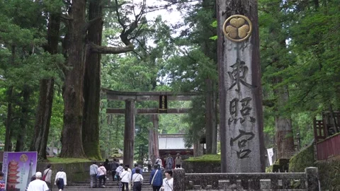 Front View of Stone Torii Gate at Nikko Toshogu Shrine, Japan Stock Footage 344927111