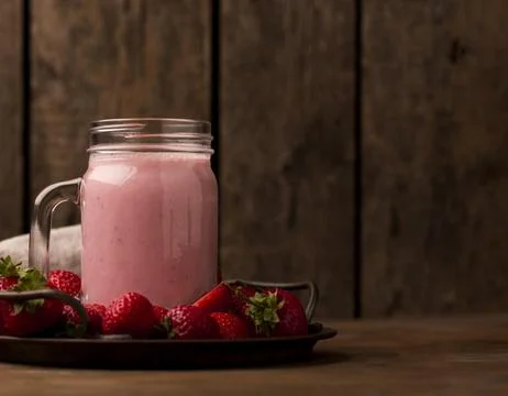 Front view strawberry milkshake with copy space Stock Photos