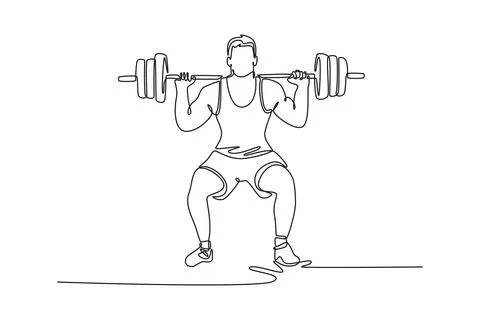 Front view strong bodybuilder doing squats and lifting barbell Stock Illustration